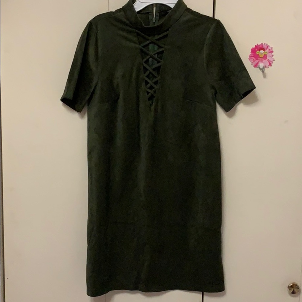 Dark green velvet mini dress